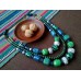 Necklace Korali of ceramic beads turquoise/green 3 threads